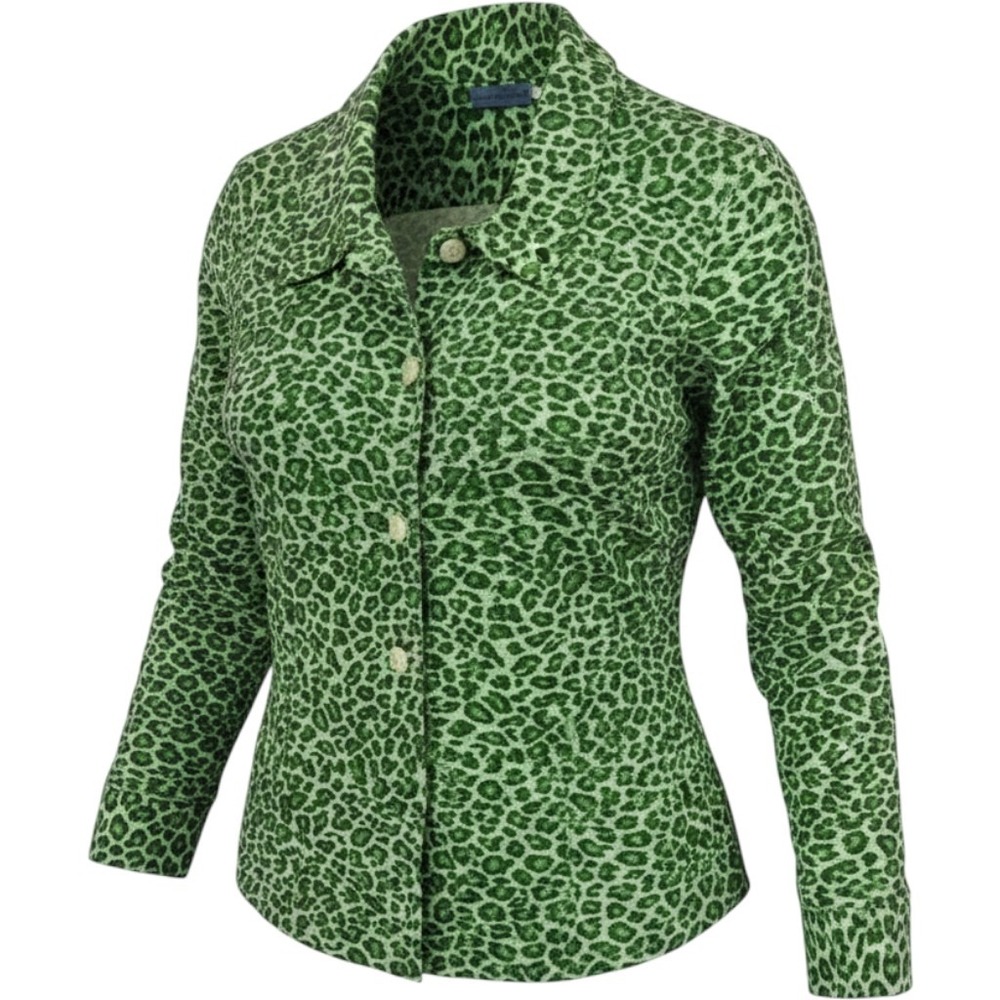 Provence d'Amour Green Leopard Print Shirt Jacket Womens Small